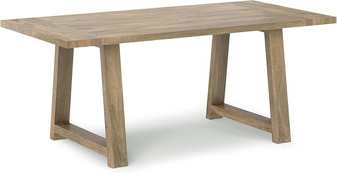 SIMPLIHOME Whitley Dining Table - 72 inch Wide Solid Mango Rectangular Kitchen Table with Trestle Base in Grey Wash, Modern Farmhouse Style for Dining Room or Family Room, Seats 6