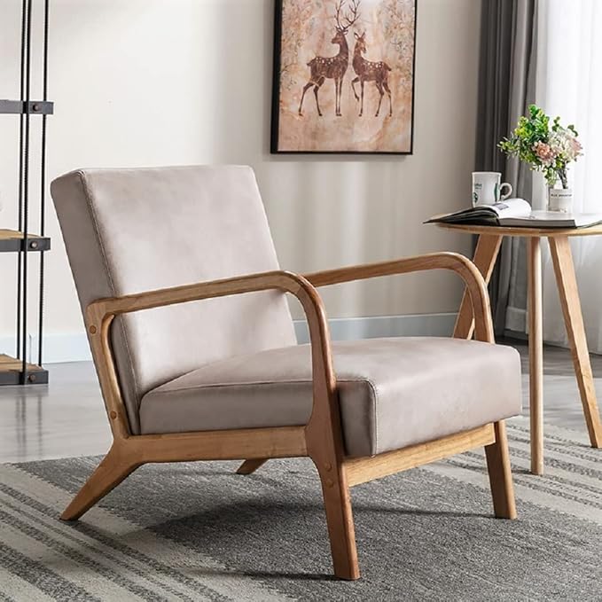Container Furniture Direct Classic Comfortable Reading Small Modern Boho Microfiber Upholstered Lounge Armchair for Living Room, Reading, Bedroom, Office, and Small Spaces in Light Camel