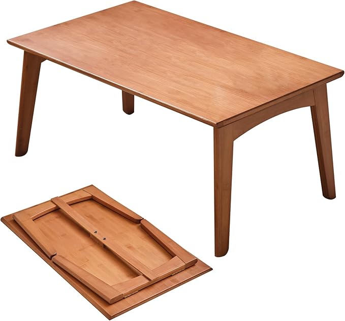 Japanese Floor Table No Assembly Required Bamboo Folding Walnut Coffee Table Bedroom 23.6x15.7x9.8in Furniture Low Tea Table for Sitting on The Floor Walnut Small