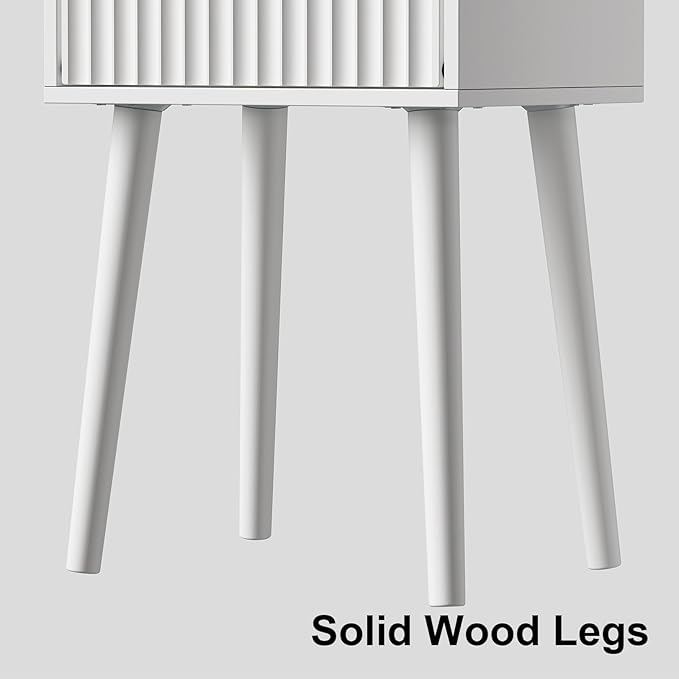 LAATOOREE Nightstand Set of 2, Small Bed Side Table with Fluted Door, End Table with Solid Wood Legs, Mid-Century Bedside Table for Bedroom Small Space