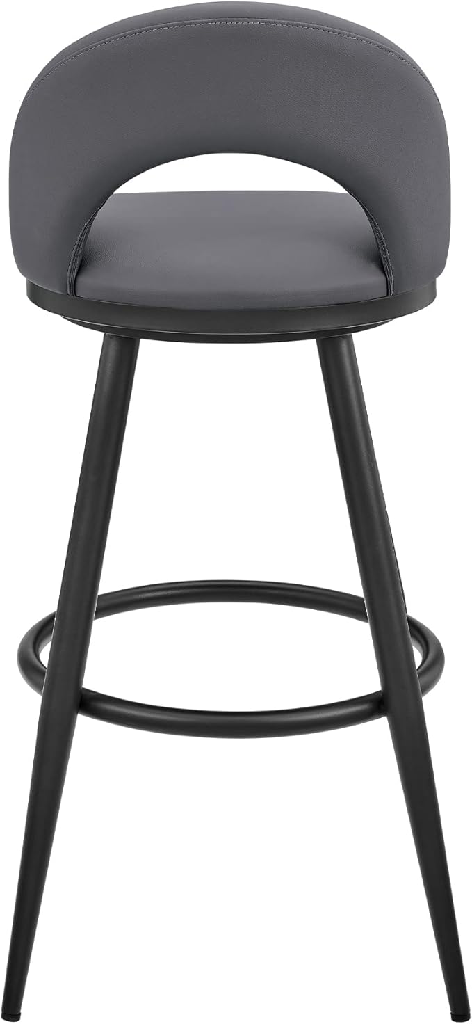Armen Living Charlotte Swivel Counter Stool in Black Metal and Grey Faux Leather
