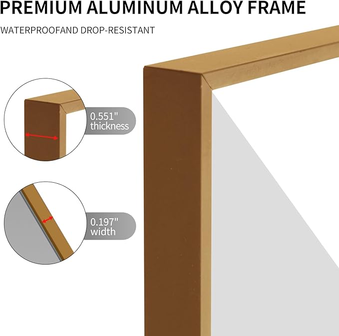 Golden Bathroom Mirror for Wall, Rectangle Mirrors with Metal Frame, Modern Vanity Wall Mirror Decor for Entryway Hangs, Bathroom Living Room Horizontal or Vertical(Golden, 36" L x 30" W)