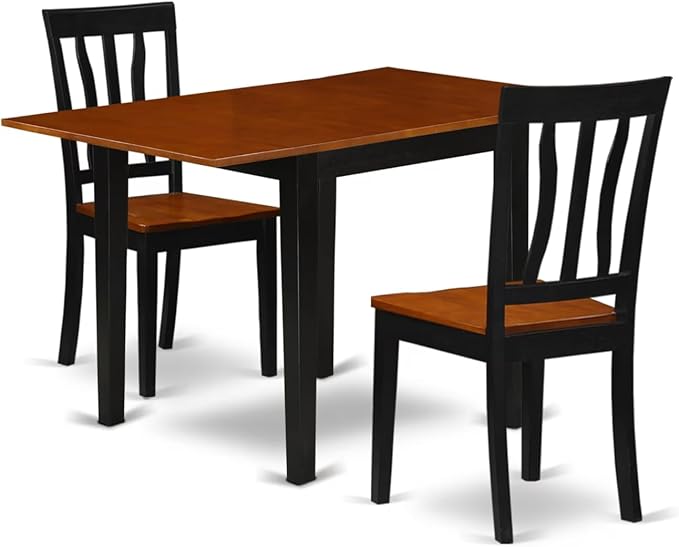 East West Furniture NDAN3-BCH-W 3 Piece Modern Dining Table Set Contains a Rectangle Wooden Table with Dropleaf and 2 Kitchen Dining Chairs, 30x48 Inch, Black & Cherry