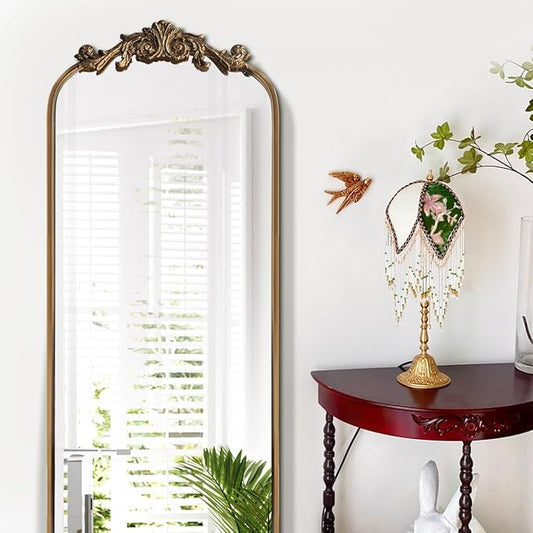 WAMIRRO Ornate Gold Mirror,Vintage Arched Antique Floor Mirrors for Living Room Hallway Fireplace Bathroom Entryway 18"X53"