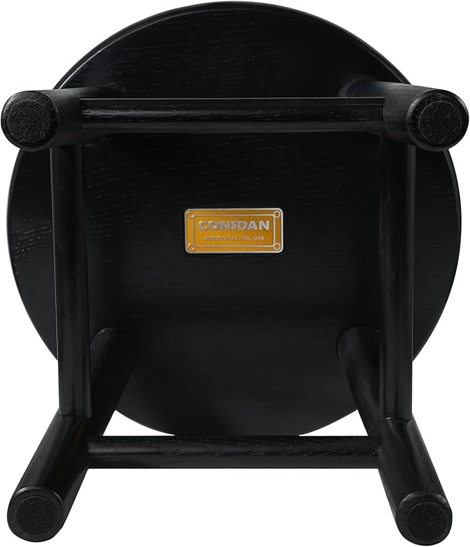 CONSDAN 9-Inch Round Step Stool for Adults & Kids, USA Grown Solid Oak Hardwood, Sturdy Small Foot Stool for Kitchen, Bedroom, Bathroom, Shoe Changing, Plant Stand, Fully Assembled (Black)