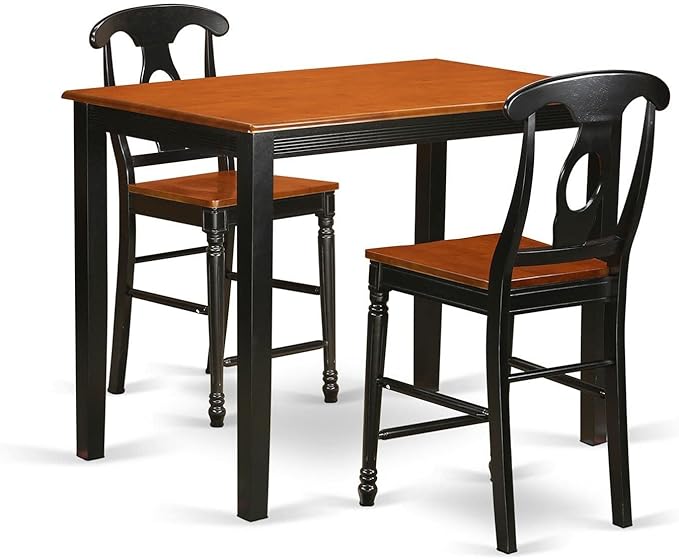 East West Furniture YAKE3-BLK-W 3 Piece Kitchen Counter Set for Small Spaces Contains a Rectangle Dining Room Table and 2 Dining Chairs, 30x48 Inch, Black & Cherry