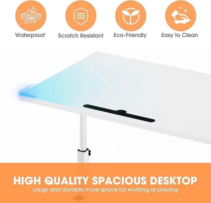 Klvied Small Standing Desk Adjustable Height, Mobile Table with Wheels, Portable Laptop Table, Standing Computer Desk for Walking Pad (White)