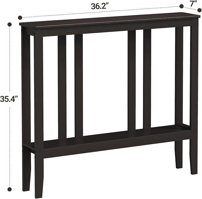 ELYKEN Console Tables for Entryway, 36.2" Long 2 Tier Hallway Table Behind Couch, 7” Narrow Sofa Table for Entrance, Entry, Living Room, Brown