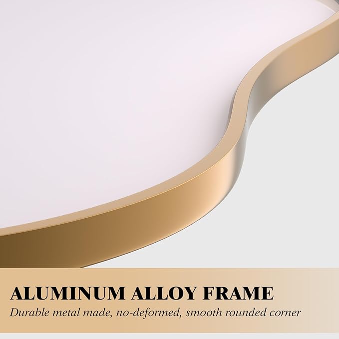 WEER Irregular Wall Mirror, 20x36 inch Gold Asymmetrical Mirror Wall Mounted Mirrors Decorative, Abstract Wavy Aluminum Alloy Frame Mirror for Bathroom, Bedroom, Living Room, Entryway