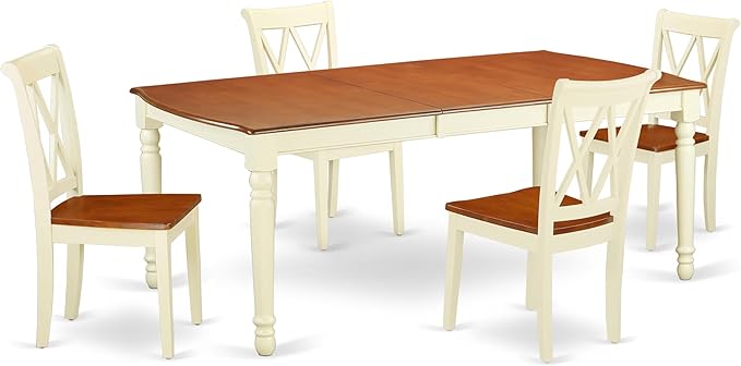 East West Furniture DOCL5-BMK-W 5 Piece Dining Set Includes a Rectangle Dining Room Table with Butterfly Leaf and 4 Wood Seat Chairs, 42x78 Inch, Buttermilk & Cherry
