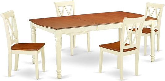 East West Furniture DOCL5-BMK-W 5 Piece Dining Set Includes a Rectangle Dining Room Table with Butterfly Leaf and 4 Wood Seat Chairs, 42x78 Inch, Buttermilk & Cherry