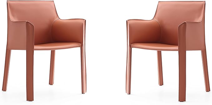 Manhattan Comfort Vogue Modern Faux Leather Dining Chairs, Metal Frame, Comfortable Padded Seat, Fully Assembled Armchair Accent Furniture, Set of 1, Clay