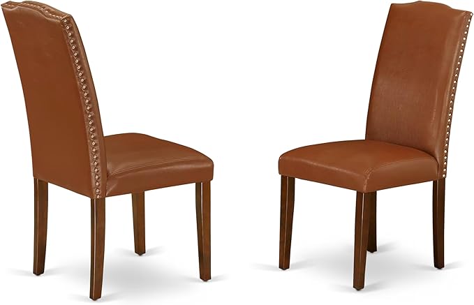 East West Furniture DOEN7-MAH-66 7 Piece Dining Table Set Consist of a Rectangle Dining Room Table with Butterfly Leaf and 6 Brown Faux Faux Leather Parson Chairs, 42x78 Inch, Mahogany