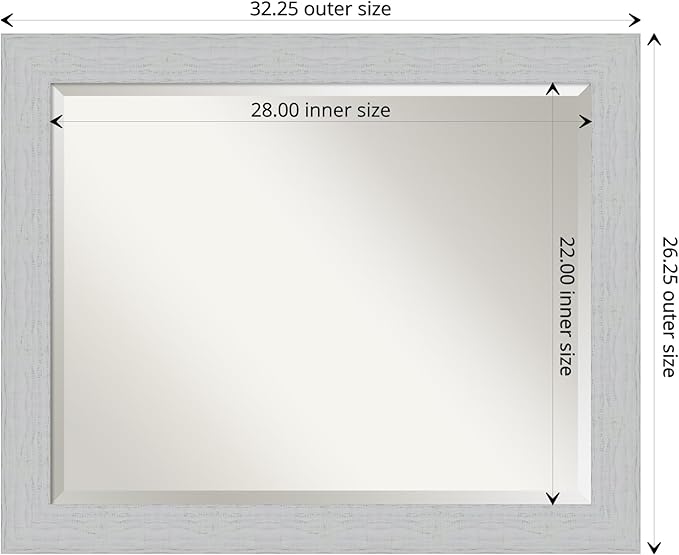 Amanti Art White Bathroom Mirror for Over Sink, 26x32 Shiplap White Rectangle Vanity Mirror, Large Coastal Wood Frame, Hangs Horizonally and Vertically, Bathroom Wall Decor, Beveled Edge from WI, USA