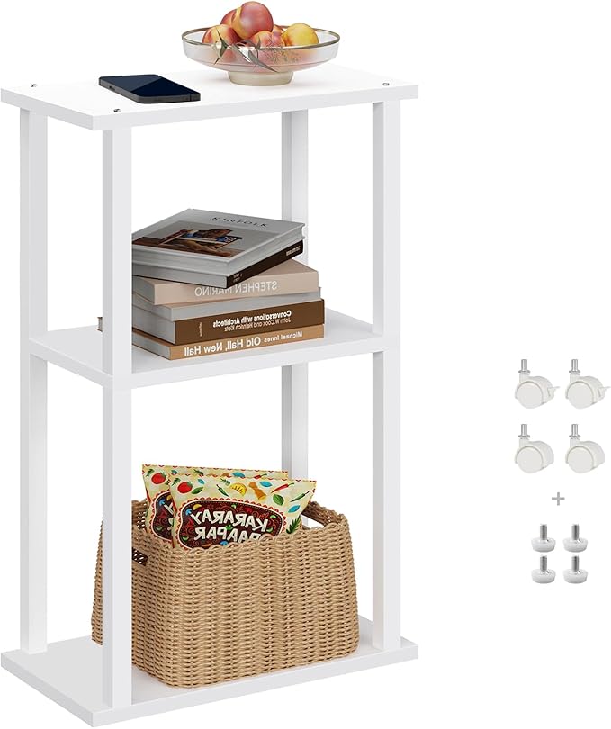TUTOTAK Small Side Table, Narrow End Table, Bedside Table, Couch Side Table with Wheels for Living Room or Bedroom, White TB01BW061