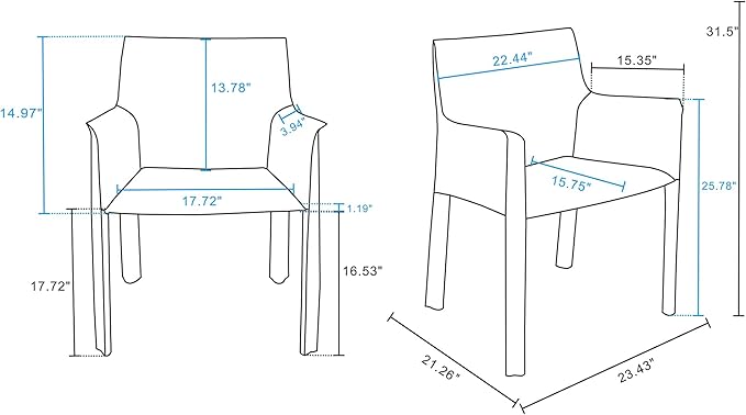 Manhattan Comfort Vogue Modern Faux Leather Dining Chairs, Metal Frame, Comfortable Padded Seat, Fully Assembled Armchair Accent Furniture, Set of 2, Grey
