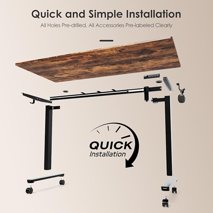 Monomi Electric Height Adjustable Standing Desk, 48x24 Inches Ergonomic Home Office Sit/Stand Up Desk (Black Steel Frame/Rustic Brown Top)