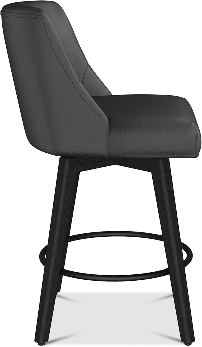 Counter Height Bar Stools Set of 8, Modern Swivel Barstools with Back and Wood Legs, Faux Leather Upholstered Bar Chairs, 26" H Kitchen Counter Stools, Kitchen Island Home Bar, Black Grey