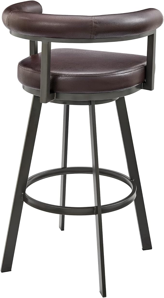 Armen Living Magnolia Swivel Counter Stool in Brown Metal with Brown Faux Leather