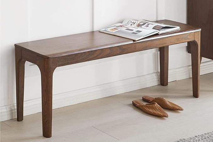 Dining Bench, Wood Bench Solid Oak Wooden Bench Indoor Dining Room Table Home Bedroom Bed End Restaurant Modern Hallway Furniture (Walnut Color, 60" W x 13.8" D x 17.7" H)