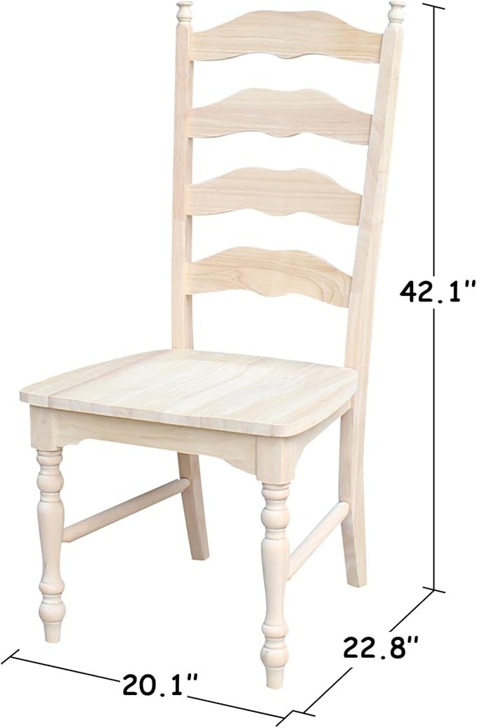 IC International Concepts Set of 2 Maine LadderBack Chairs Dining/Kitchen/Study/Balcony, Solid Wood, Parawood Construction, 20.1"W x 22.6"D x 42.1"H, Ready to Paint or Stain in Any Color, Unfinished