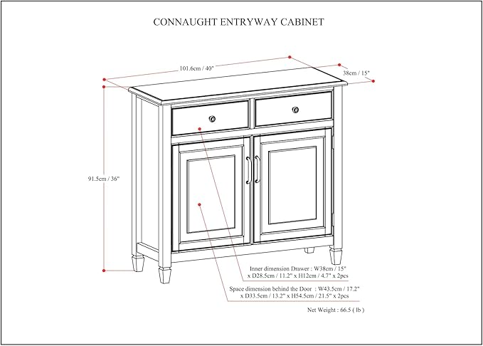 SIMPLIHOME Connaught 40-inch Wide Solid Wood Storage Cabinet in Distressed Coastal Blue for Entryway, Living Room, Organizer for Hats, Gloves, Shoes, Keys, Slim Design, Traditional Style