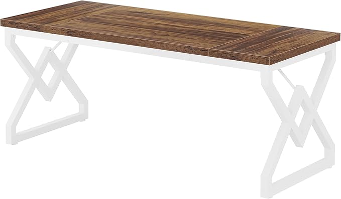 Tribesigns 63 Inch Executive Desk, Large Office Desk with Metal Frame, Ergonomic Writing Desk Computer Workstation, Modern Wood Computer Desk for Home Office, Easy Assembly (Brown+White)
