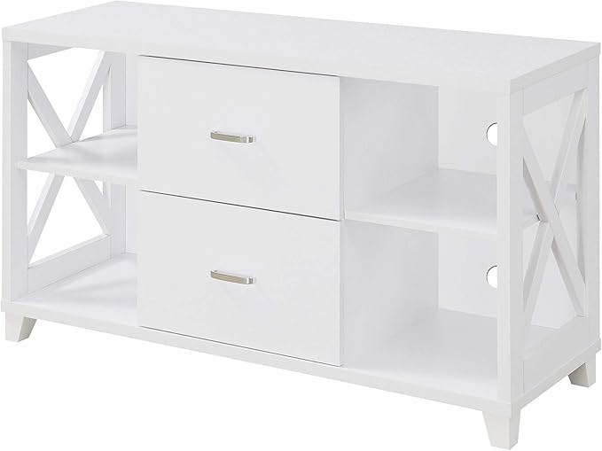 Convenience Concepts Oxford Deluxe 2 Drawer TV Stand with Shelves for TVs up to 55 Inches, White