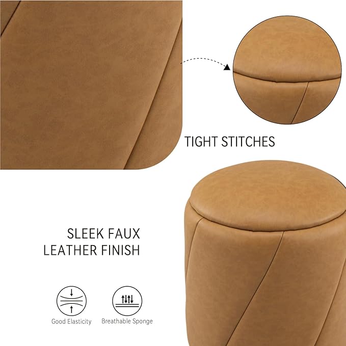 Get Set Style Modern Round Ottoman with Soft Padded Seat, Multifunctional Vanity Chairs for Makeup, Upholstered Footrest Stool Ottoman Foot Stool for Living Room, Bedroom