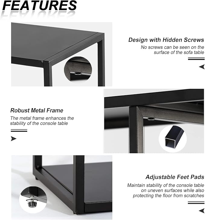 HDANI Console Table, Narrow Entryway Table, 3 Tier Metal Hallway Table, 9.8''Dx31.5''Wx29.7''H(Black)