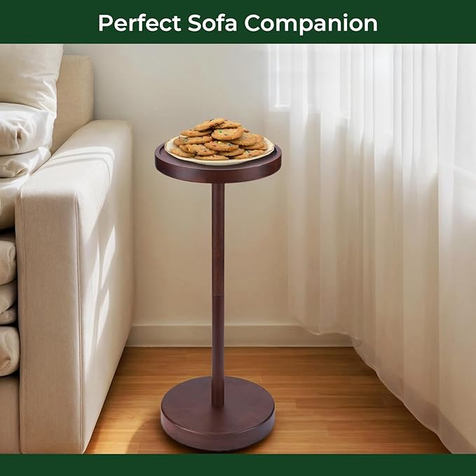 Solid Acacia Wood Pedestal End Table - Small Round Martini Table