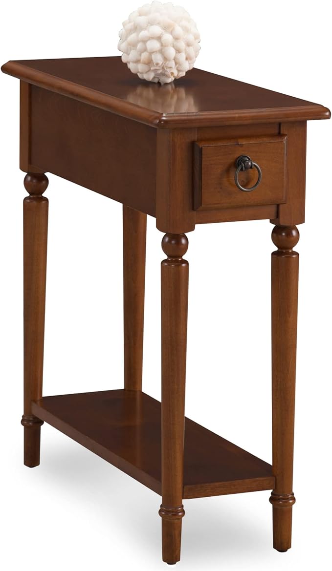 Leick Home Coastal End Table, Solid Wood, 1 Drawer, Bottom Display Shelf, Easy-Assembly, For Living Room/Bedroom, Rich Pecan Brown, 23.5 in. L x 10.0 in. W x 24 in. H, 20017-PC