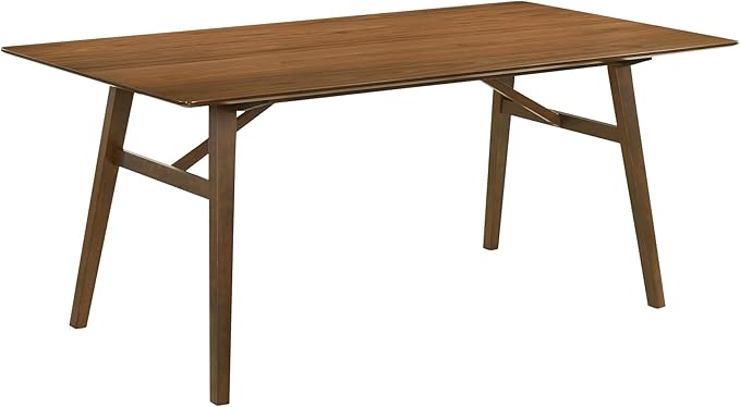 Armen Living Channell Mid Century Modern 5 Piece Walnut Wood Dining Table Set with Benches in Blue Fabric