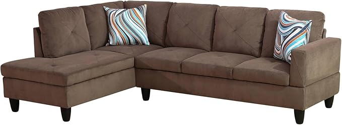 NicBex Sectional Couch 3 Pieces Sofa Set with Right Chaise Corduroy L Shaped Cloud Couch for Living Room Furniture Sets with Storage Ottoman, Modular Sofa for Living Room & Apartment, Brown