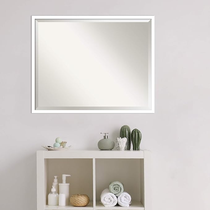 Amanti Art White Bathroom Mirror for Over Sink, 24x30 Svelte White Rectangle Vanity Mirror, Large Modern Contemporary Wood Frame, Hangs Horizonally and Vertically, Bathroom Wall Decor, Beveled Edge