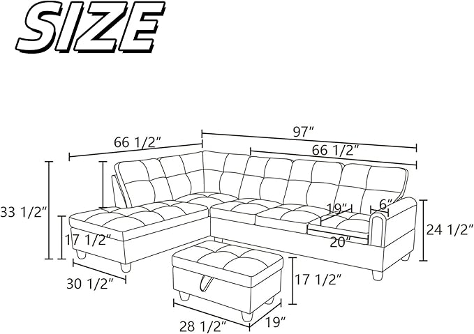 NAYSAYE Sectional Couch with Ottoman Storage, L Shaped Couch Sofa Furniture Sets, Modern Comfy Modular Comfy Sofa for Living Room Bedroom, Office and Apartment, Brown