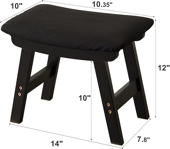 Foot Stool,Ottoman,Bamboo Small Sofa Foot Rest Under Desk,Extra Seating for Living Room, Bedroom and Kitchen (Black Stool Legs - Black Surface)