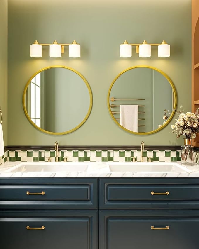 Growsun 15.7'' Retro Gold Round Mirror Circle Wall Mirror for Bathroom Vanity, Entryway Living Room with Metal Frame for Home Decor