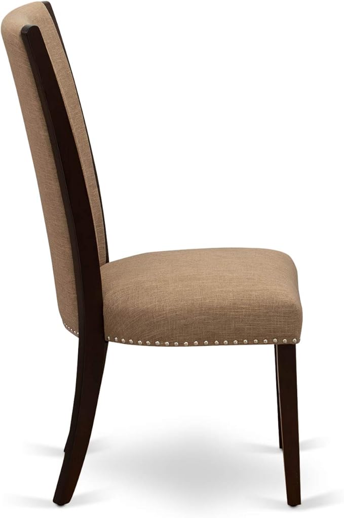 East West Furniture ANVE5-MAH-47 5 Piece Kitchen Table & Chairs Set Includes a Round Dining Room Table with Pedestal and 4 Light Sable Linen Fabric Parsons Chairs, 36x36 Inch, Linen White