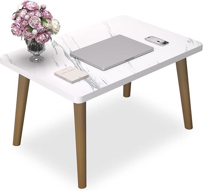 Small Coffee Table for Small Space, Low Table, Floor Table Desk for Sitting on The Floor, Storage Living Room Furniture, Tatami Tea Tables with Solid Wood Legs, Home Office, Farmhouse, Rectangle White