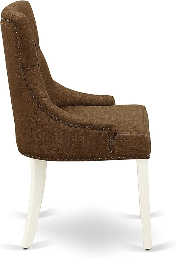 East West Furniture LGFR5-LWH-18 5 Piece Dining Table Set Includes a Rectangle Kitchen Table with Butterfly Leaf and 4 Brown Linen Linen Fabric Upholstered Chairs, 42x84 Inch, Linen White