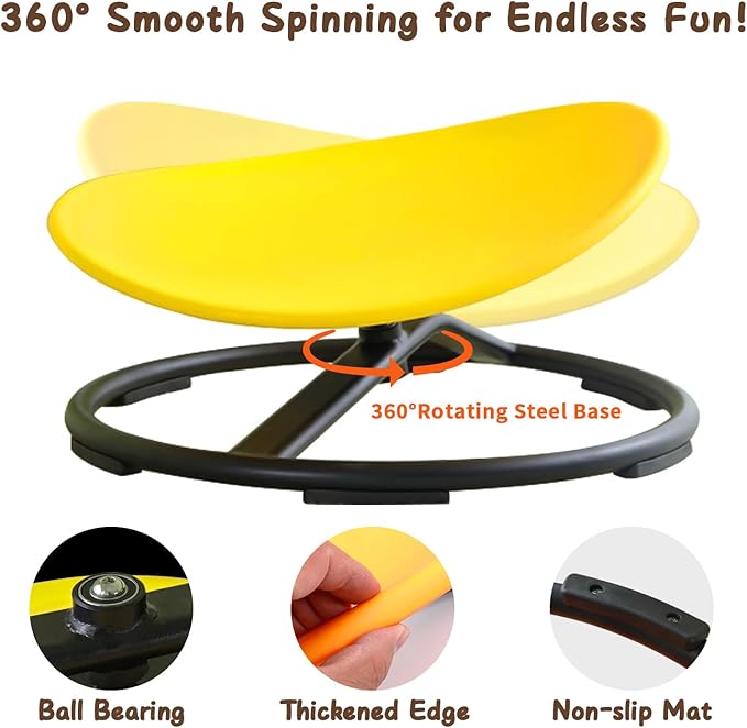 Kids Sensory Spinning Chair for Autism Ages 3+, Sit and Spin Swivel Chair for Kids with ADHD, Sensory Chairs for Autistic Children, Sensory Toys for Motion Sickness Relief, Balance Training (Yellow)