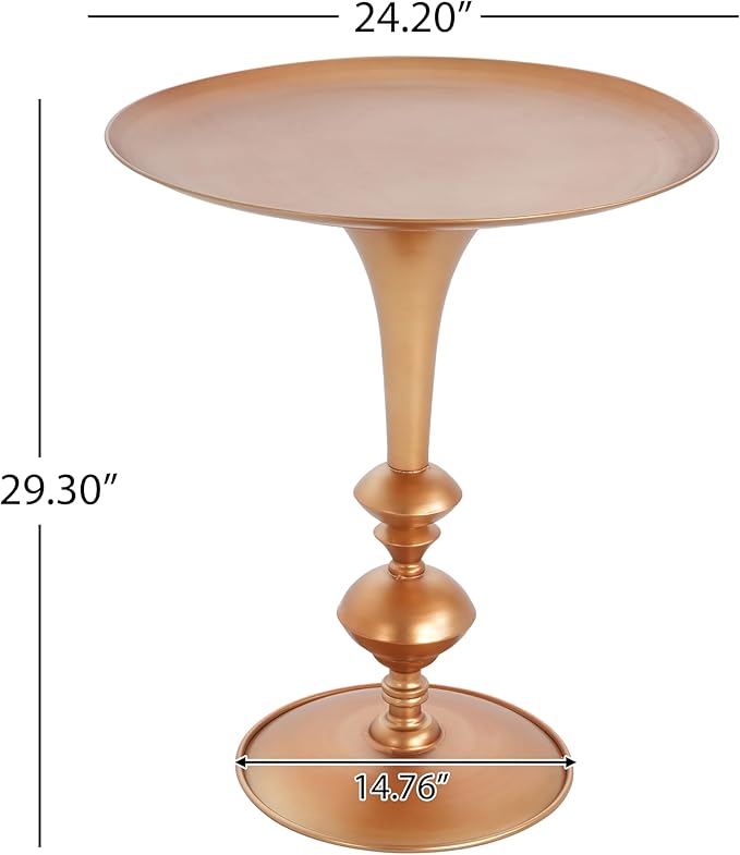 Christopher Knight Home Dolia Decorative Small End Table, Indoor Round Side Table with Unique Rounded Leg, Antique Gold Finish Coffee Table, Vintage Metal Accent Furniture, Multi Functional, Gold