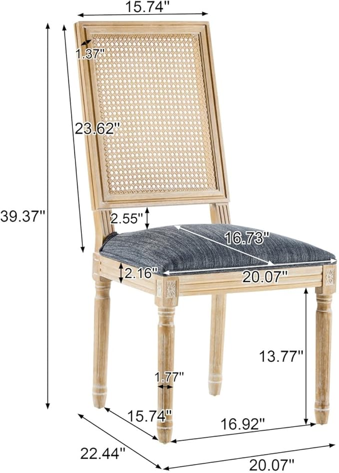 Merax Upholstered Solid Wood Dining Chairs Set of 6, French Country Style Accent Side Seating Furniture for Kitchen, Living Room, Wicker Back, Blue Gray