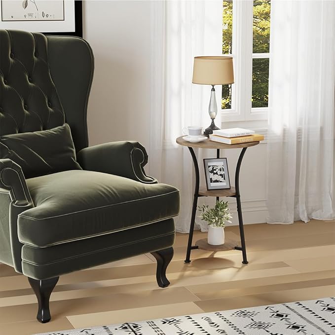 Dulcii Round Side Table for Narrow and Small Spaces,3 Tier Small Round End Table Sofa Side Table for Living Room,Small Bedside Table Round Nightstand for Bedroom