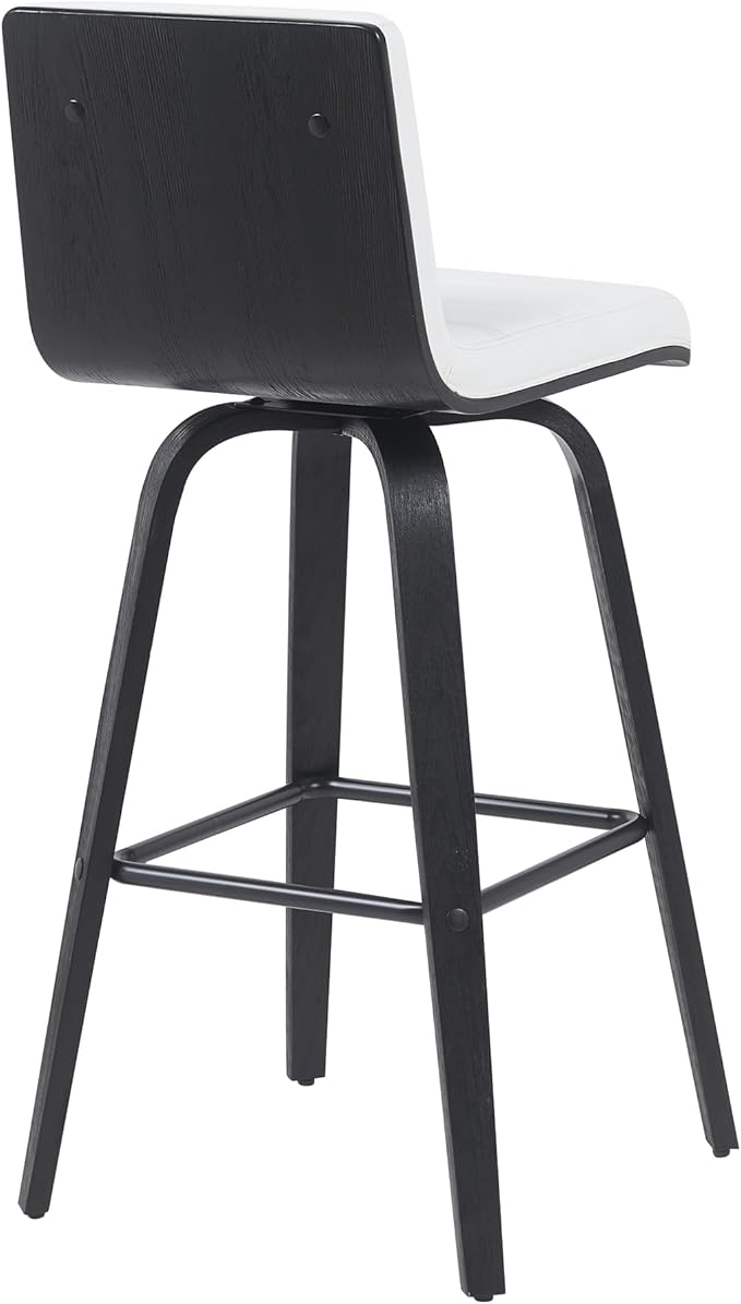Vienna Modern Swivel Bar Height Stool with Snow White Faux Leather Seat and Black Brushed Wood Frame Set of 2
