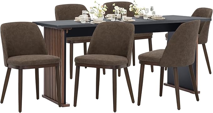 COLAMY 60 Inch Rectangular Kitchen Dining Table for 6, Modern Farmhouse Dining Table Set for 6, Wood Dining Table and Upholstered Dining Chairs for Kitchen, Dining Room, Restaurant, Brown/Dark Brown