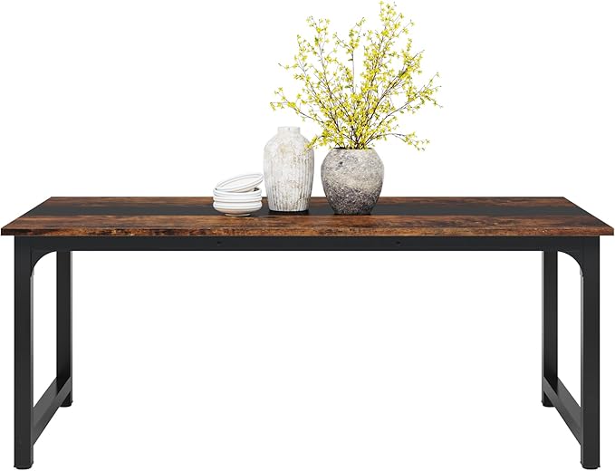 LITTLE TREE 70.9 Inch Large Dining Table Rectangular Kitchen Furniture for 6 to 8 People, Brown+Black