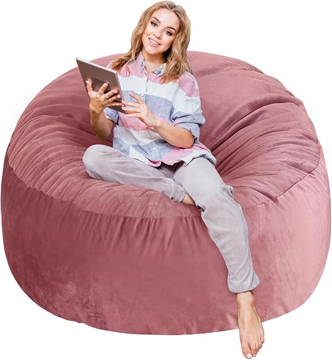 3 Ft Large Bean Bag Chairs for Adults/Teens with Memory Foam Filling, Comfy Bean Bag Sofa with Filler Included, Soft Dutch Velvet Fabric Beanbags,3 Foot, Pink