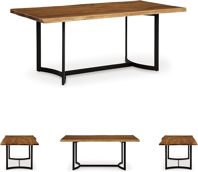 Signature Design by Ashley Fortmaine Contemporary Dining Table with Natural Live Edge, Light Brown & Black